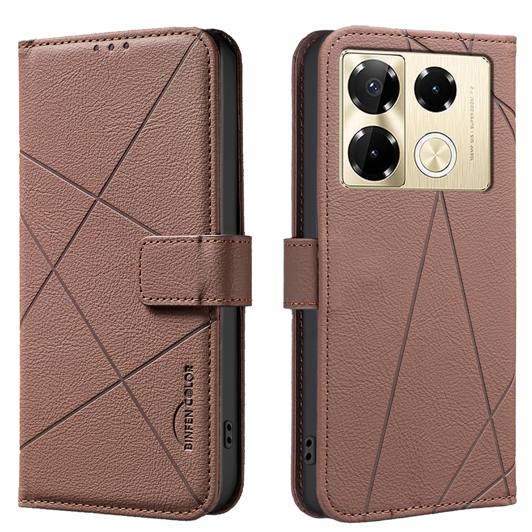 BINFEN COLOR For Infinix Note 40 Pro 5G / Infinix Note 40 Pro+ / Infinix Note 40 Pro 4G Case  BF35 Geometry Imprinted Leather Phone Cover RFID Blockin