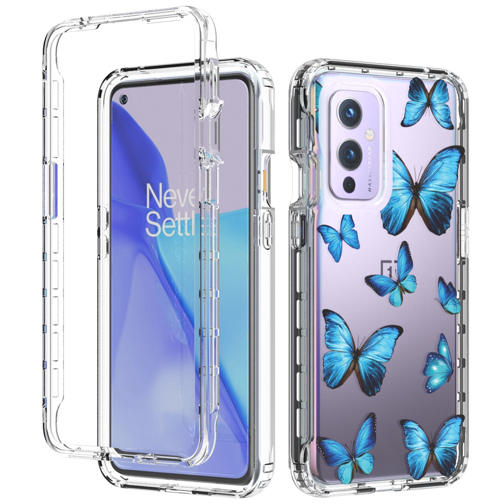 

Hartes PC Frame Soft TPU -telefonabdeckung Für OnePlus 9 (EU / Us-version), Wear-resistente Transparente Musterdruckphase - Blauer Schmetterling, OnePlus 9 (EU / US Version)