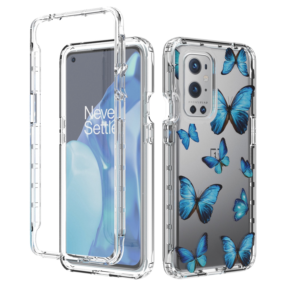 

Für OnePlus 9 Pro 5G Transparentes Musterdruck 2-in-1-telefonhülle PC Frame + Tpu-telefonschale - Blauer Schmetterling, OnePlus 9 Pro 5G