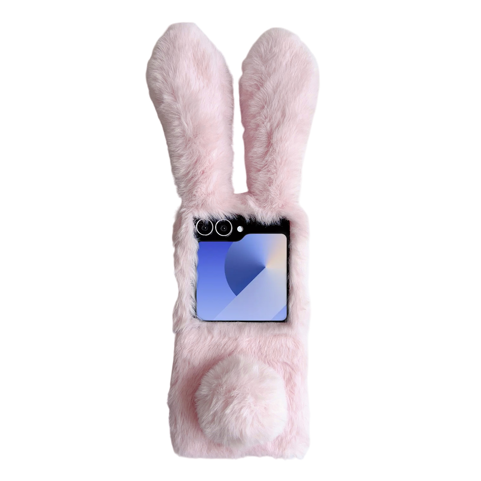 For Samsung Galaxy Z Flip7 5G Case Bunny Ears Winter Plush Hard PC Phone Cover - Pink