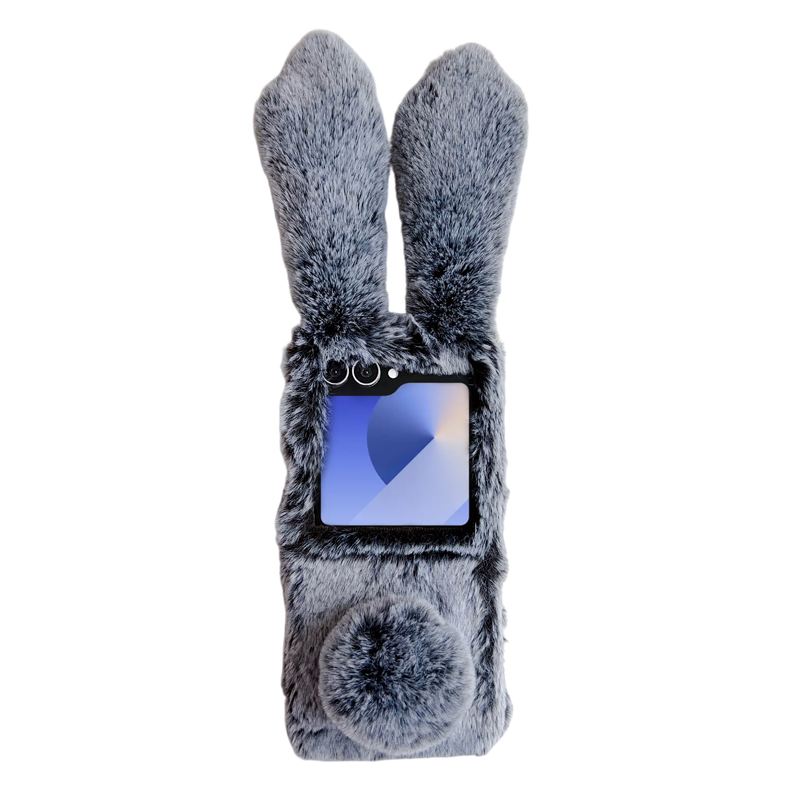 For Samsung Galaxy Z Flip7 5G Case Bunny Ears Winter Plush Hard PC Phone Cover - Dark Grey