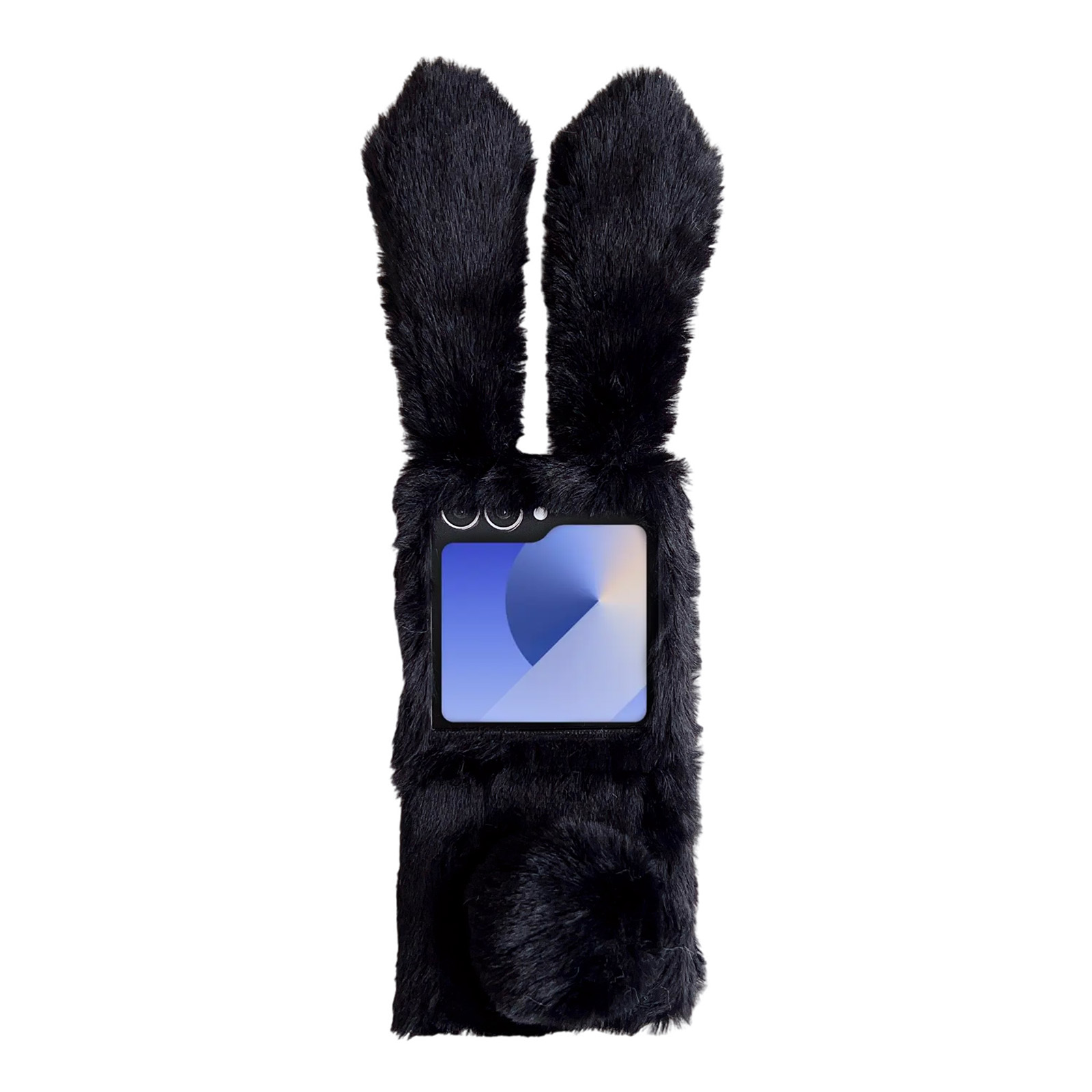 For Samsung Galaxy Z Flip7 5G Case Bunny Ears Winter Plush Hard PC Phone Cover - Black