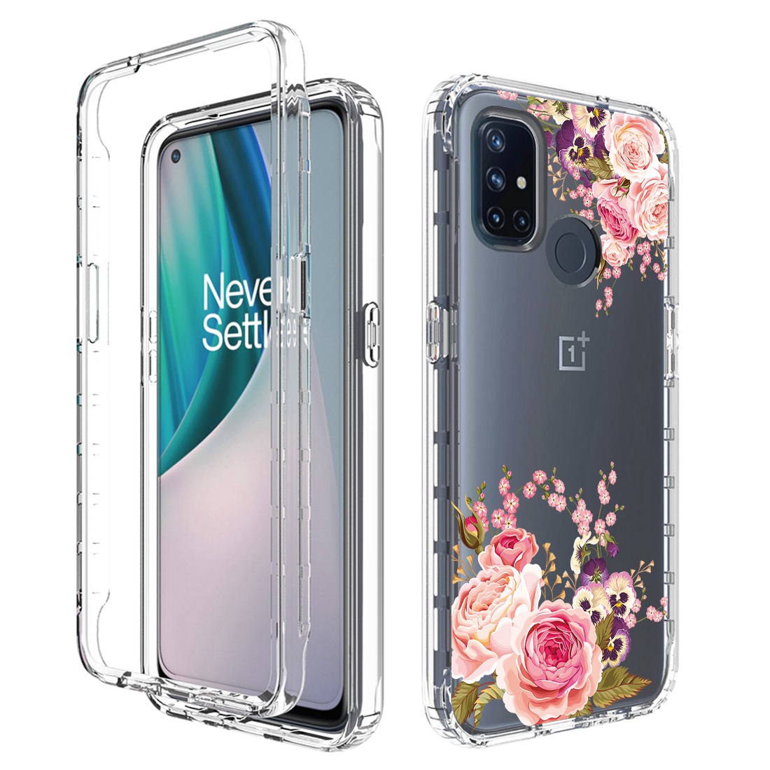 

Für OnePlus Nord N10 5G PC Frame + Tpu-deckung 2-in-1-musterdruckklares Telefongehäuse - Rose, OnePlus Nord N10 5G