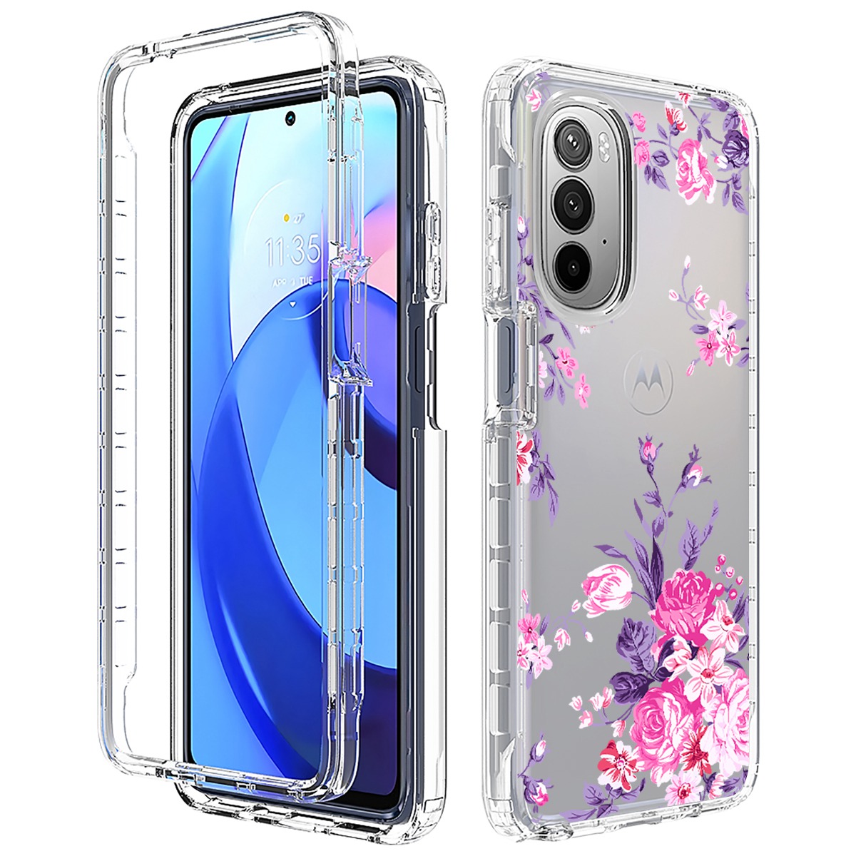 

2-in-1 Stylish Muster Druckphase Für Motorola Moto G Stylus 5G (2022), Pc-rahmen + TPU Anti-schock-transparent-telefonabdeckung - Blume, Motorola Moto G Stylus 5G (2022)