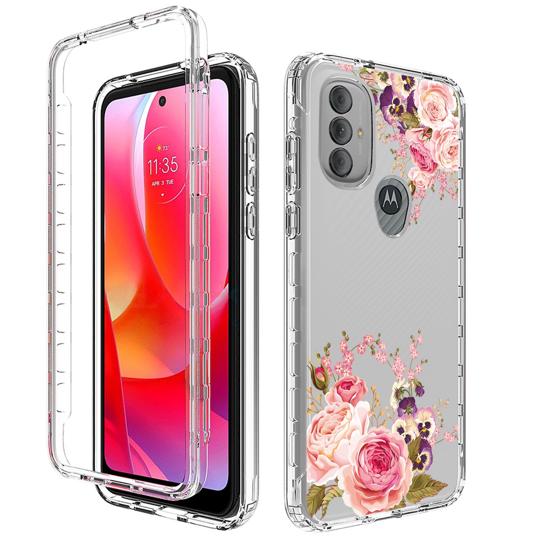 

Anti-fall Clear Phone-hülle Für Motorola Moto G-strom (2022), Pc-rahmen + Tpu-abdeckung 2-in-1-musterdruck Telefonschale - Rose, Motorola Moto G Power (2022)
