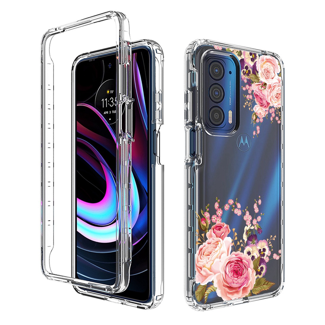 

Für Motorola Edge (2021) Dual-layers Hartes Pc-rahmen Soft TPU Abdeckung Transparentes Musterdruckdesign Anti-fall-telefonhülle - Rose, Motorola Edge (2021)