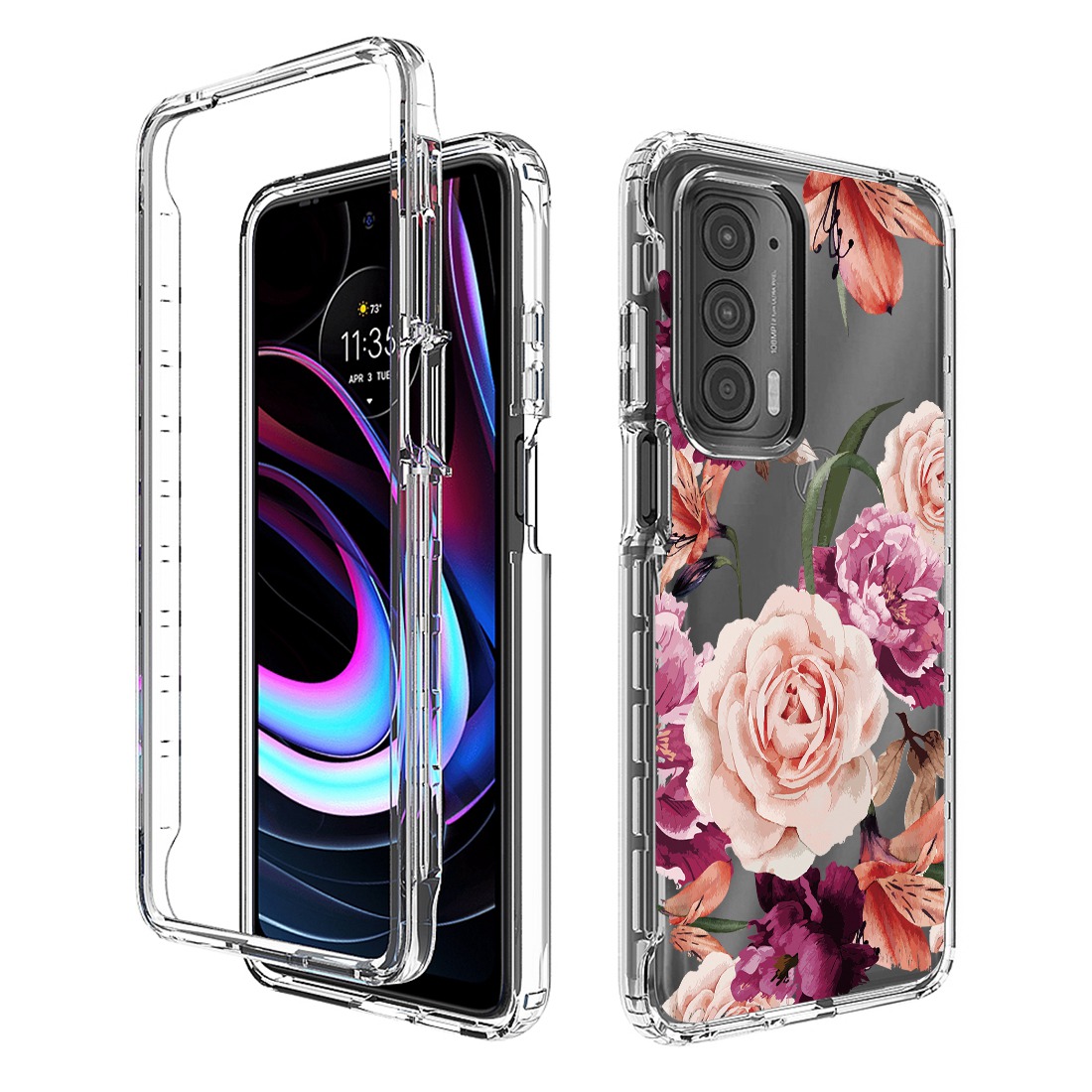 

Für Motorola Edge (2021) Dual-layers Hartes Pc-rahmen Soft TPU Abdeckung Transparentes Musterdruckdesign Anti-fall-telefonhülle - Lila Blume, Motorola Edge (2021)