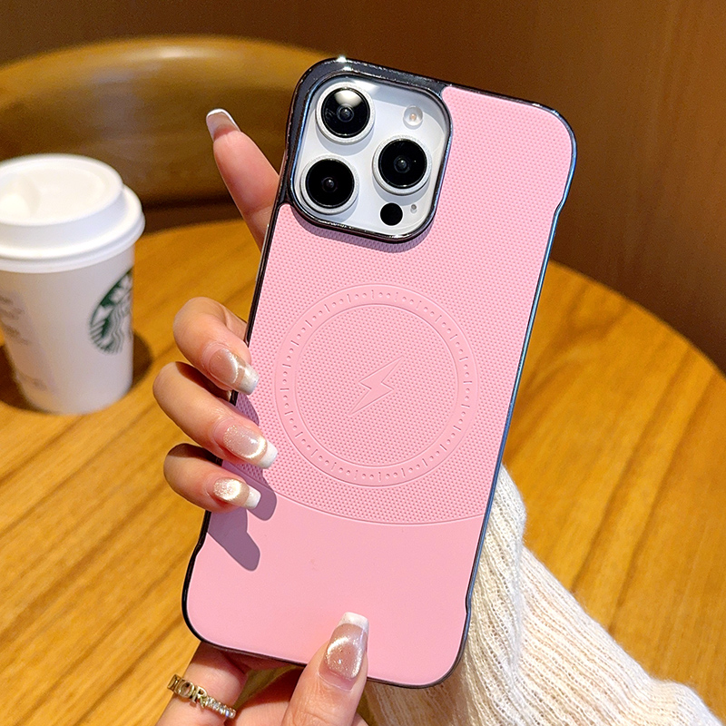 For iPhone 15 Pro Max Case Compatible with MagSafe Borderless PC + PU Leather Phone Back Cover - Pink
