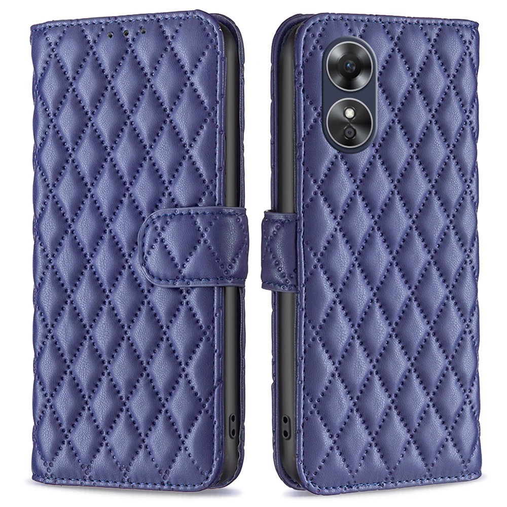 

Binfen Farbe BF Style-14 PU Leder Flip Cover Für Oppo A17 4G Anti-schock Geprägtes Rhombusmuster Telefonständer Mit Brieftasche - Blau, Oppo A17 4G