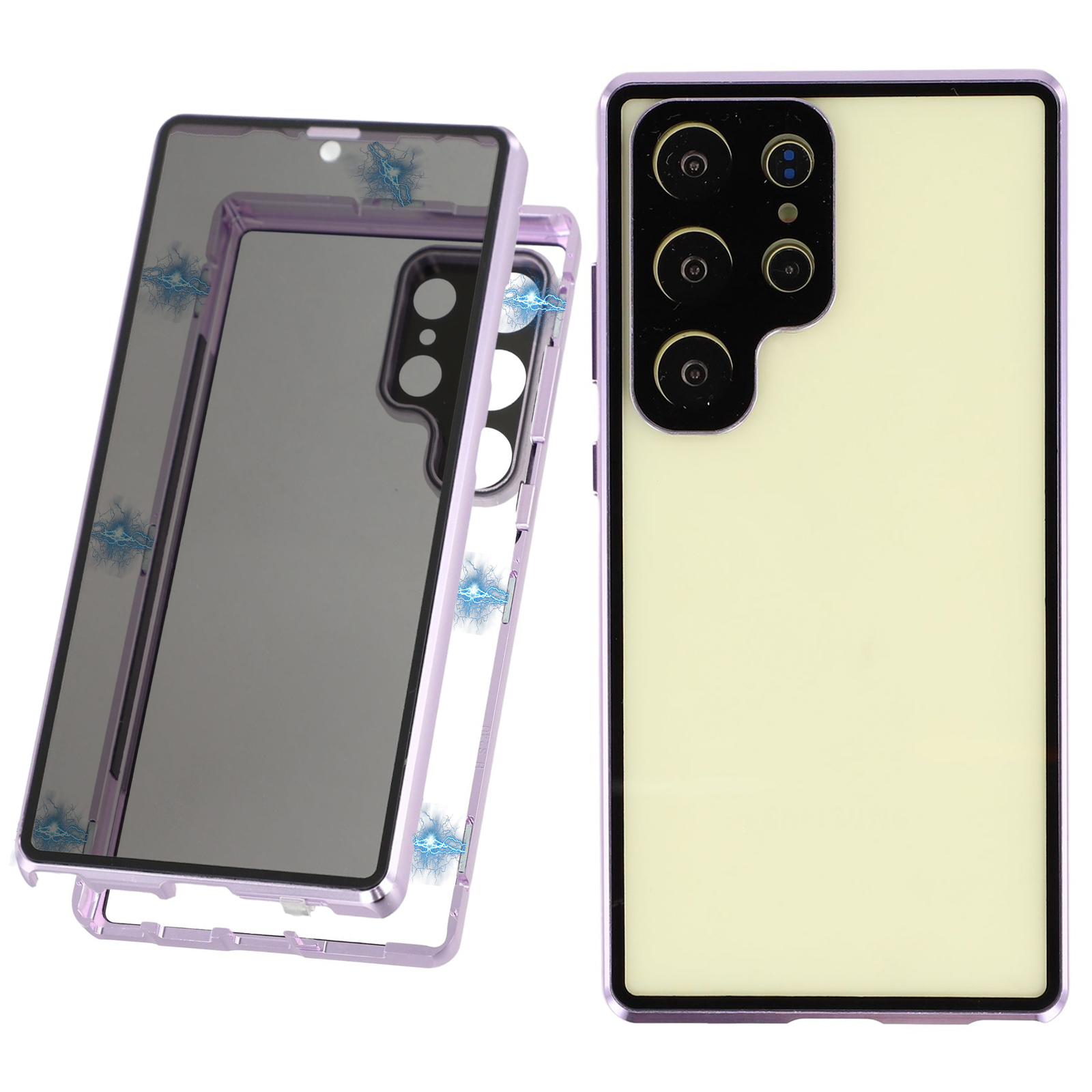 For Samsung Galaxy S24 Ultra Case with Anti-Spy Screen Protector / Lens Film Tempered Glass Metal Phone Cover - Purple