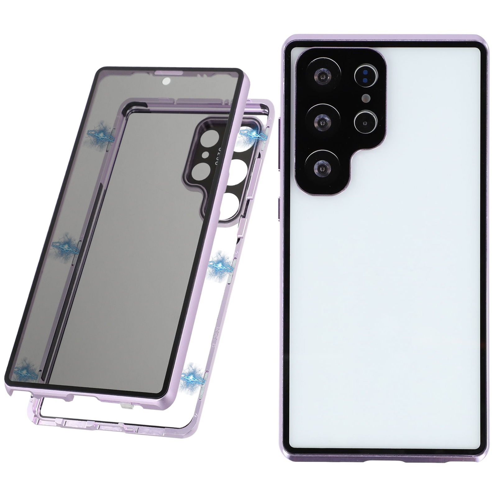 For Samsung Galaxy S25 Ultra Case with Anti-Spy Screen Protector / Lens Film Tempered Glass Metal Phone Cover - Purple