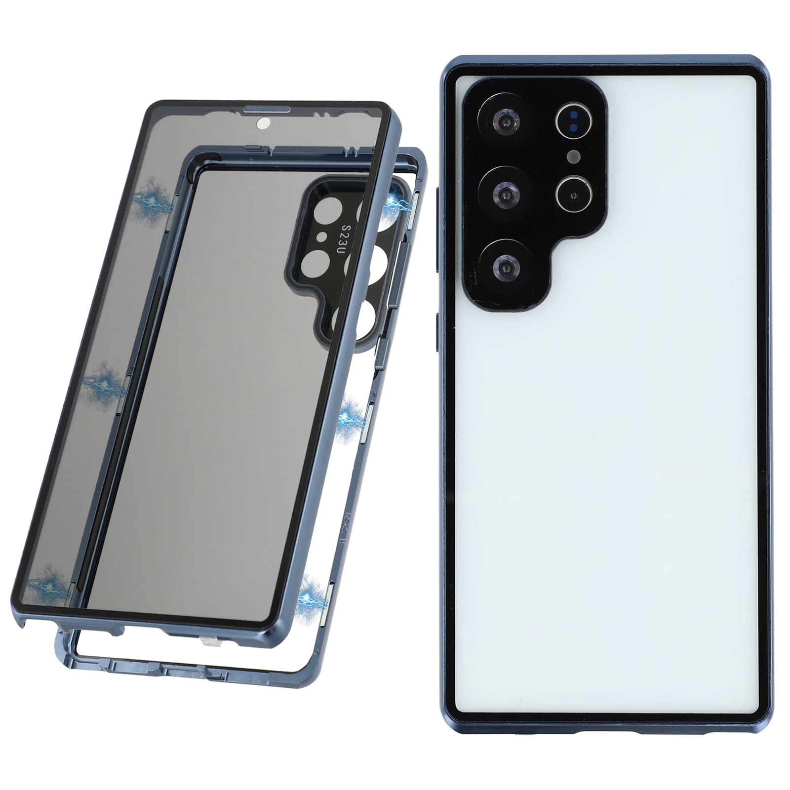 For Samsung Galaxy S25 Ultra Case with Anti-Spy Screen Protector / Lens Film Tempered Glass Metal Phone Cover - Dark Blue