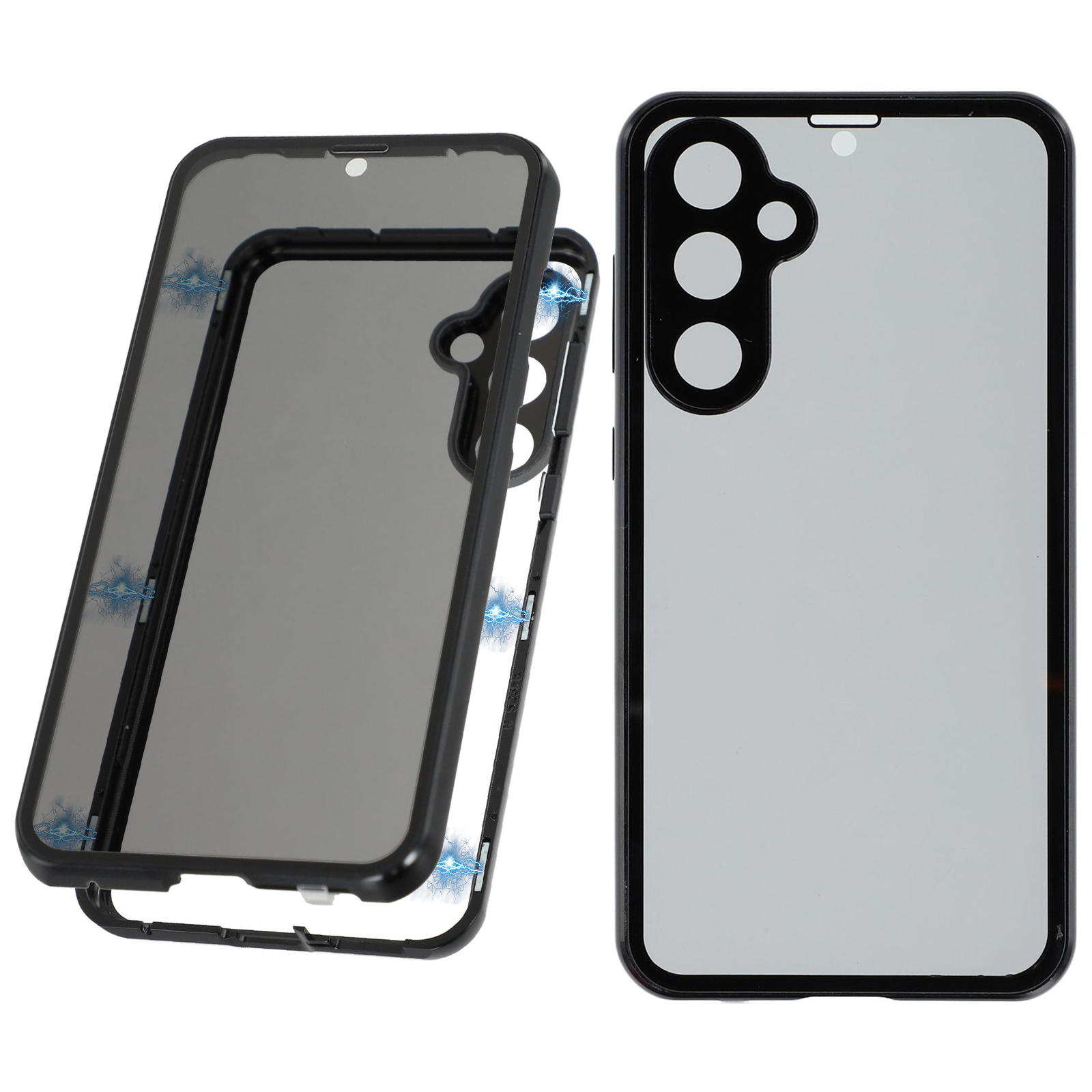 For Samsung Galaxy S23 FE Case with Anti-Spy Screen Protector  /  Lens Film Tempered Glass Metal Phone Cover - Black