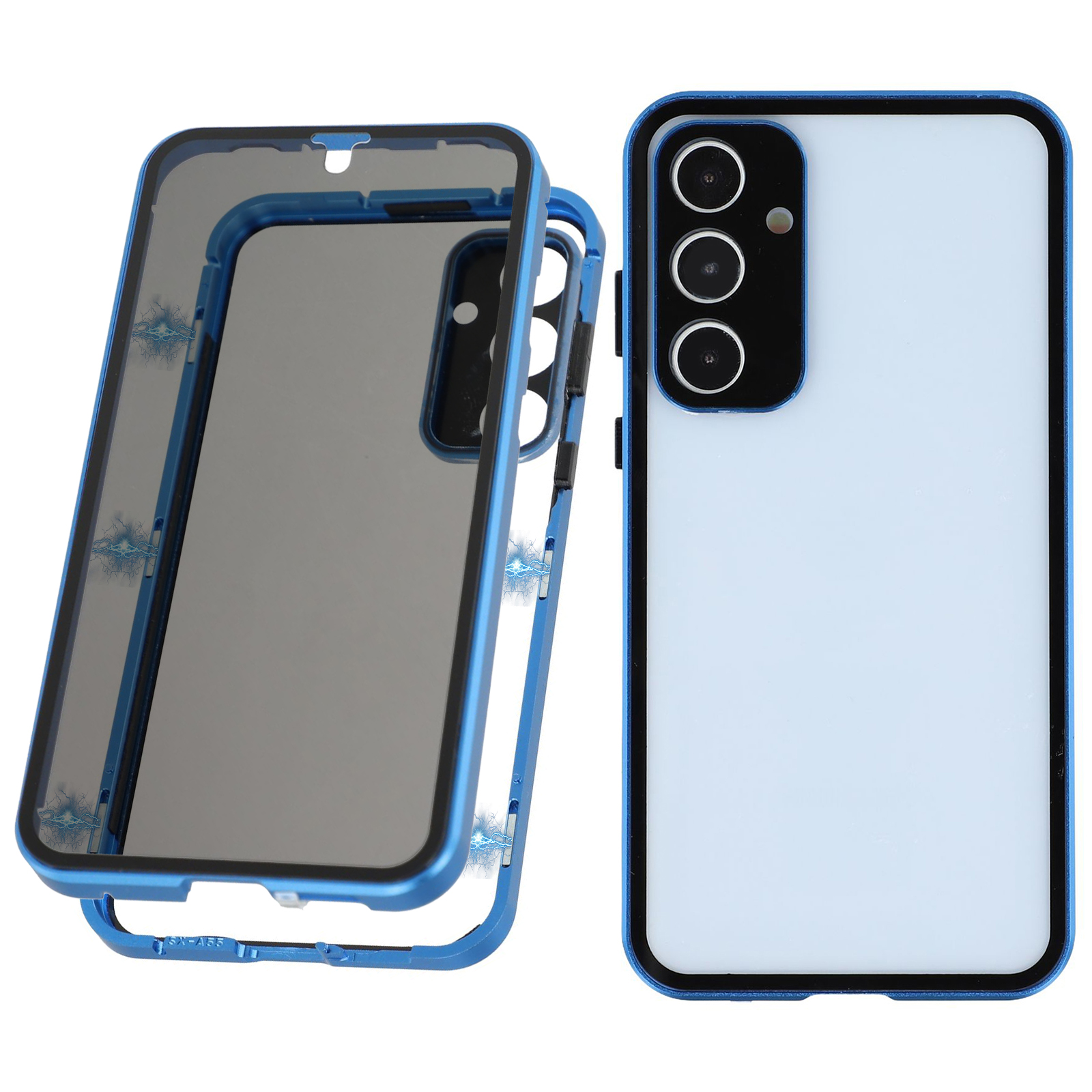 For Samsung Galaxy A55 5G Case with Anti-Spy Screen Protector  /  Lens Film Tempered Glass Metal Phone Cover - Dark Blue