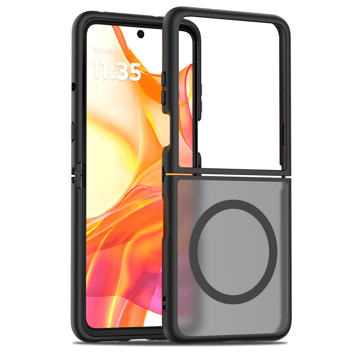For Motorola Razr 60 Ultra 5G Magnetic Case TPU Frame Acrylic Back Phone Cover Skin Touch - Black