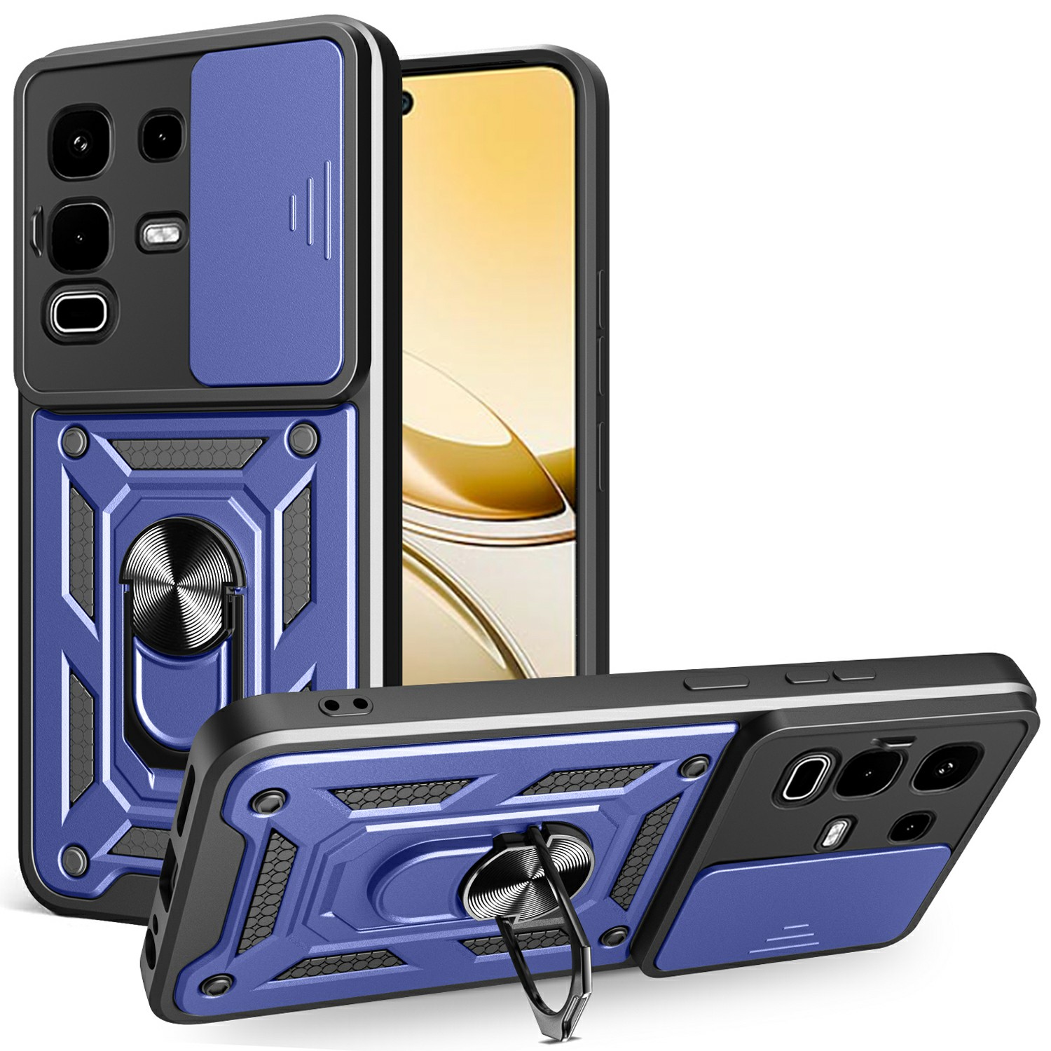 For Infinix Note 50s 5G Case with Slide Camera Lid PC + TPU Kickstand Phone Cover - Blue