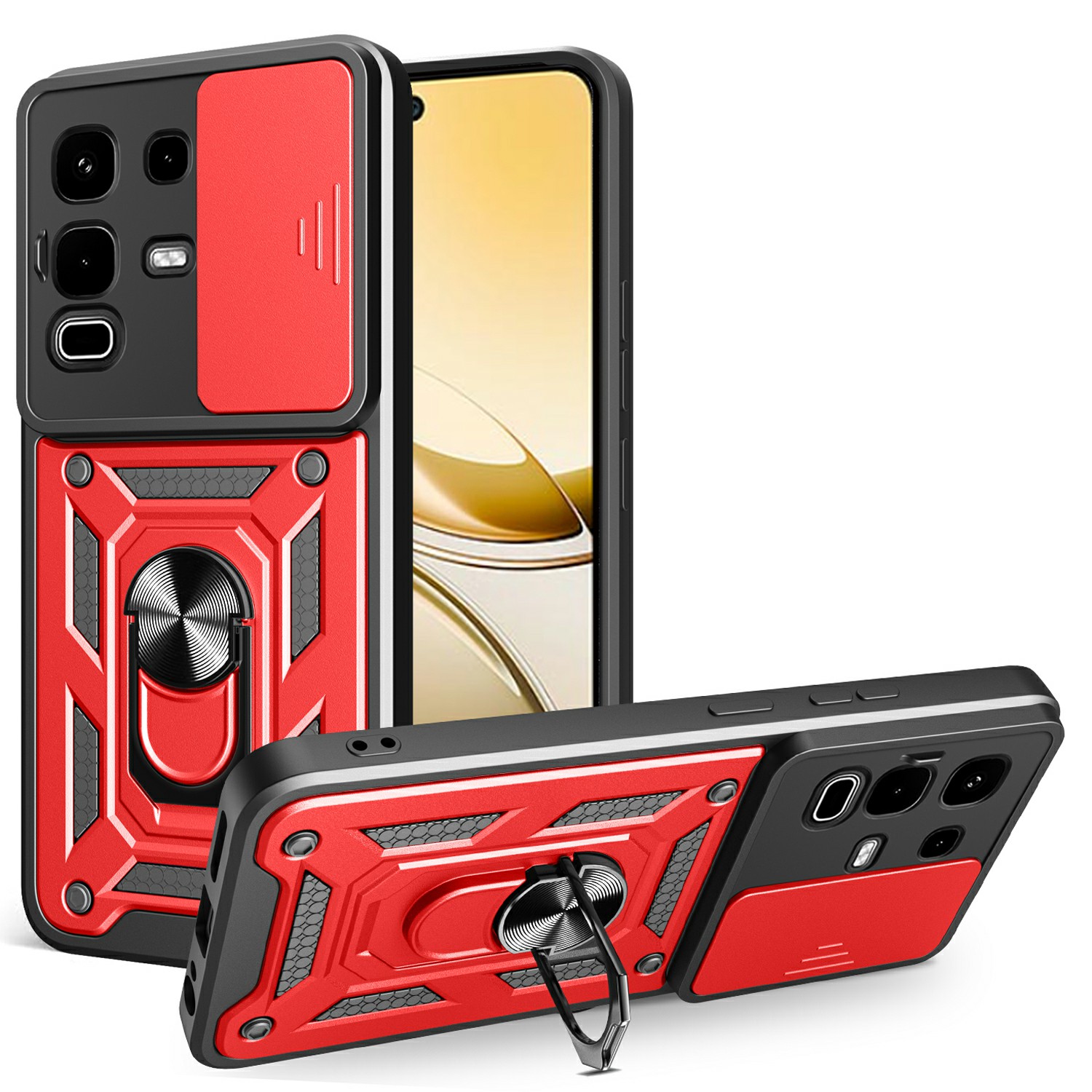 For Infinix Note 50s 5G Case with Slide Camera Lid PC + TPU Kickstand Phone Cover - Red