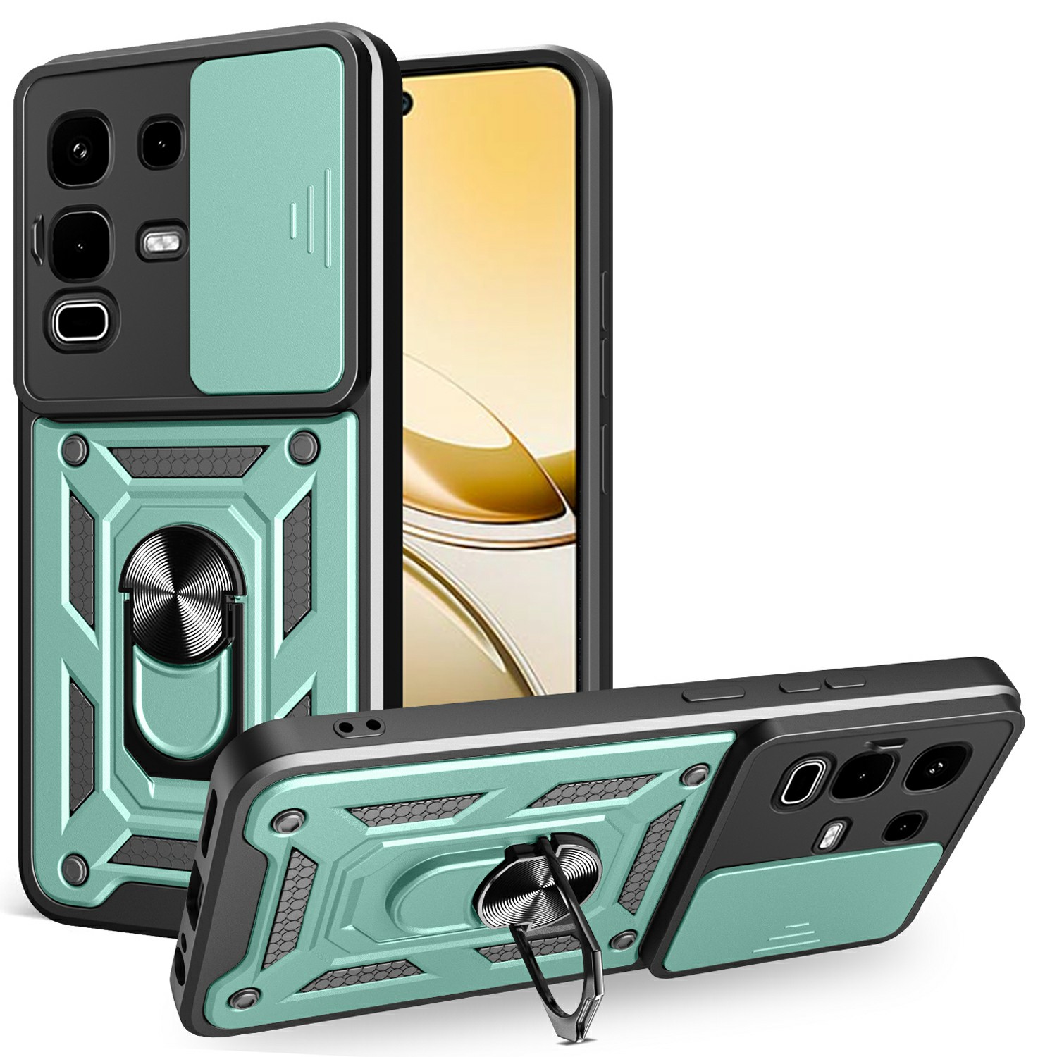 For Infinix Note 50s 5G Case with Slide Camera Lid PC + TPU Kickstand Phone Cover - Green