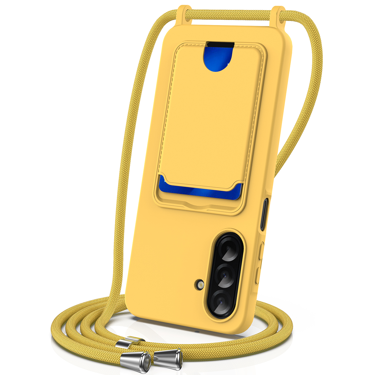 For Samsung Galaxy A56 5G / Galaxy A36 5G Case Liquid Silicone Card Holder Back Phone Cover with Lanyard - Yellow