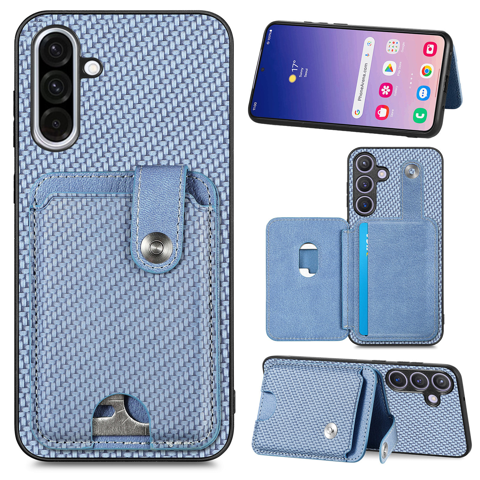 For Samsung Galaxy A26 5G Case Card Slots Kickstand Phone Back Cover with Card Tool - Blue