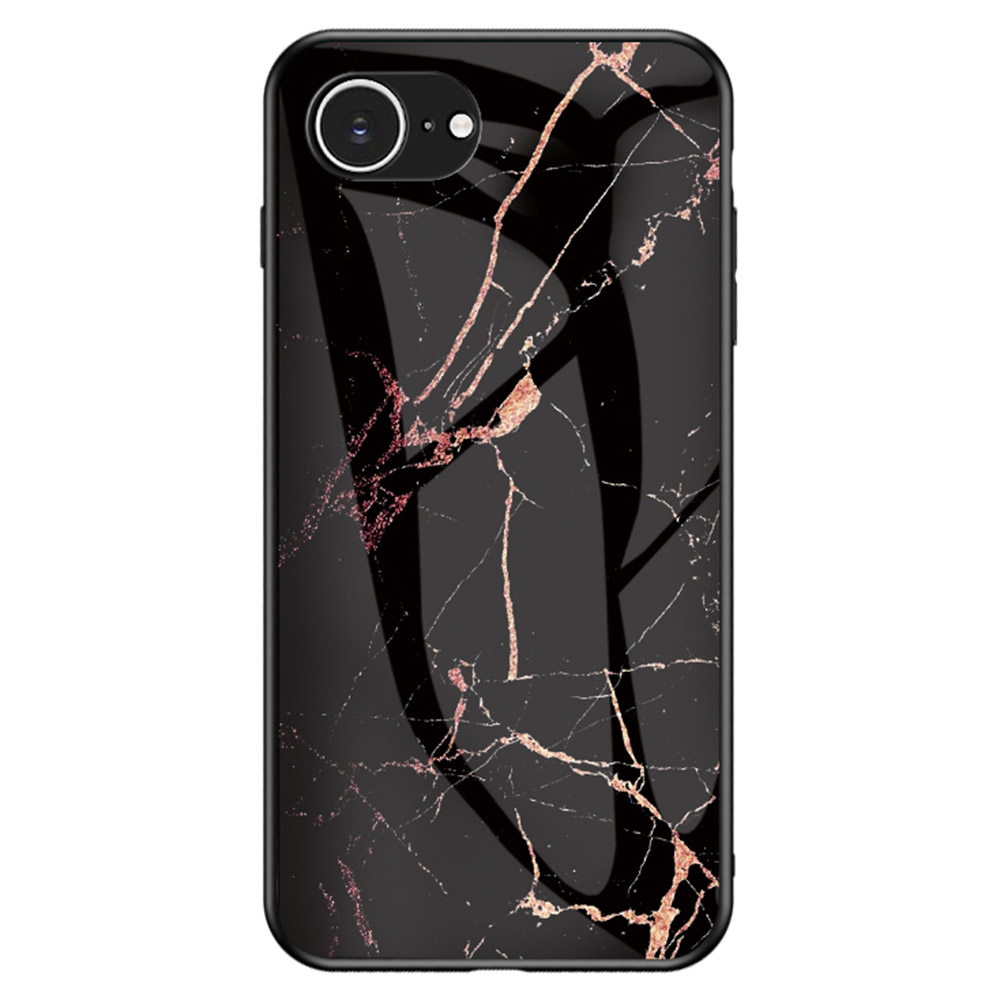 For iPhone 17e / 16e Case Marble Pattern Tempered Glass + PC + TPU Protective Phone Cover - Gold Black Marble
