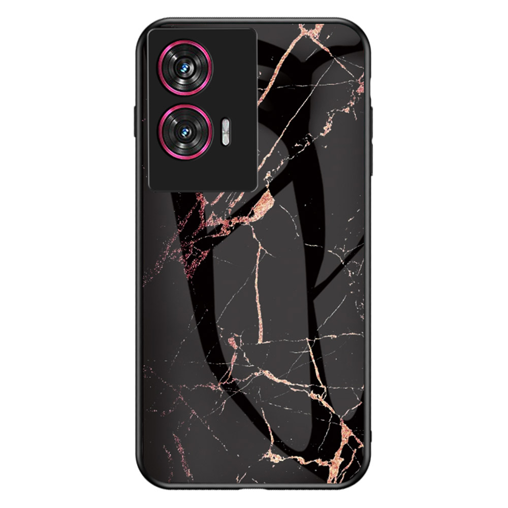 For Motorola Edge 50 Fusion 5G Case Marble Pattern Tempered Glass + PC + TPU Protective Phone Cover - Gold Black Marble
