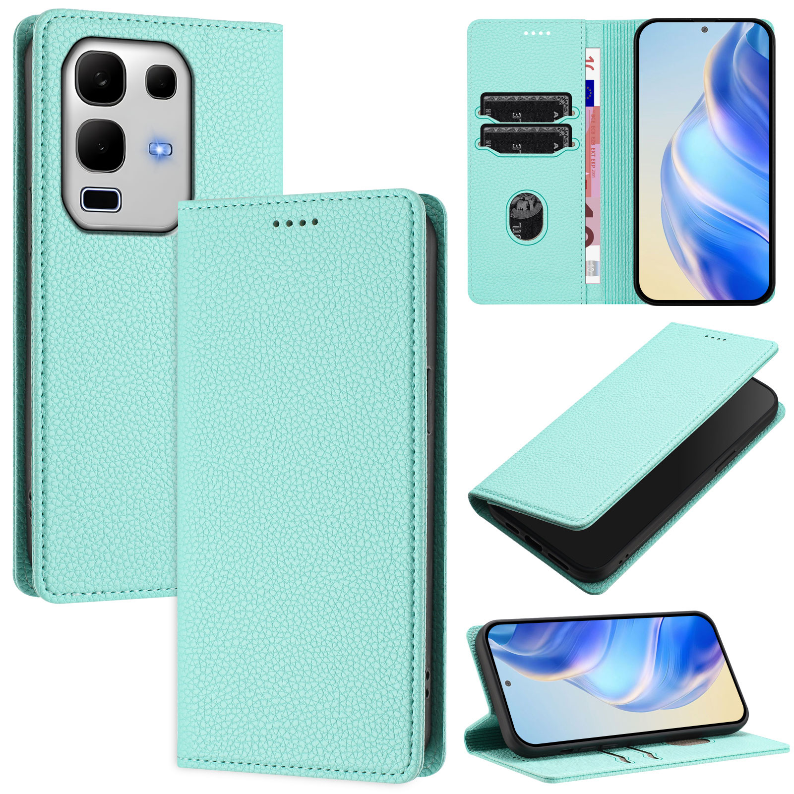 For Infinix Note 50s 5G Wallet Case RFID Blocking Litchi Texture Leather Mobile Cover - Mint Green