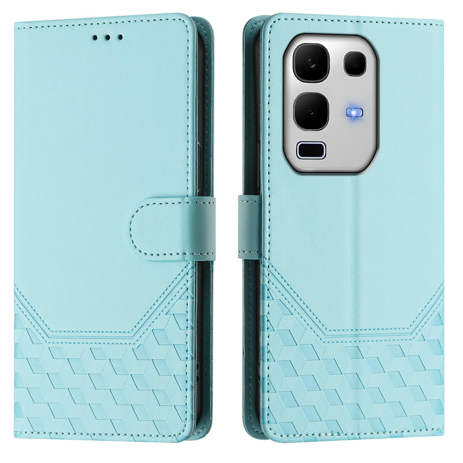 For Infinix Note 50s 5G Case Imprinted Honeycomb RFID Blocking Leather Phone Cover with Strap - Mint Green