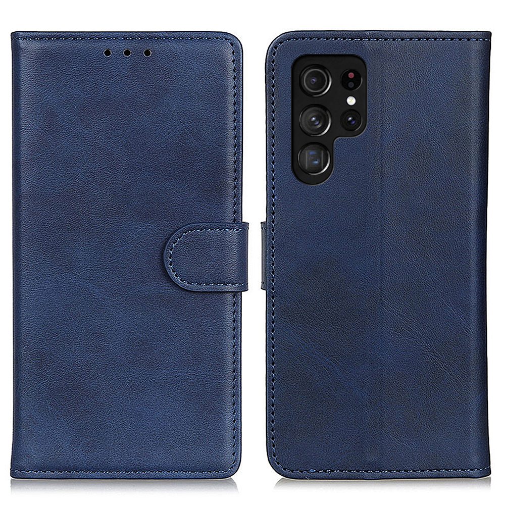 

Cowhide Texture Phone Case For Samsung Galaxy S23 Ultra, Foldable Stand Magnetic Clasp PU Leather Wear-resistant Phone Wallet Cover - Blue, Galaxy S23 Ultra