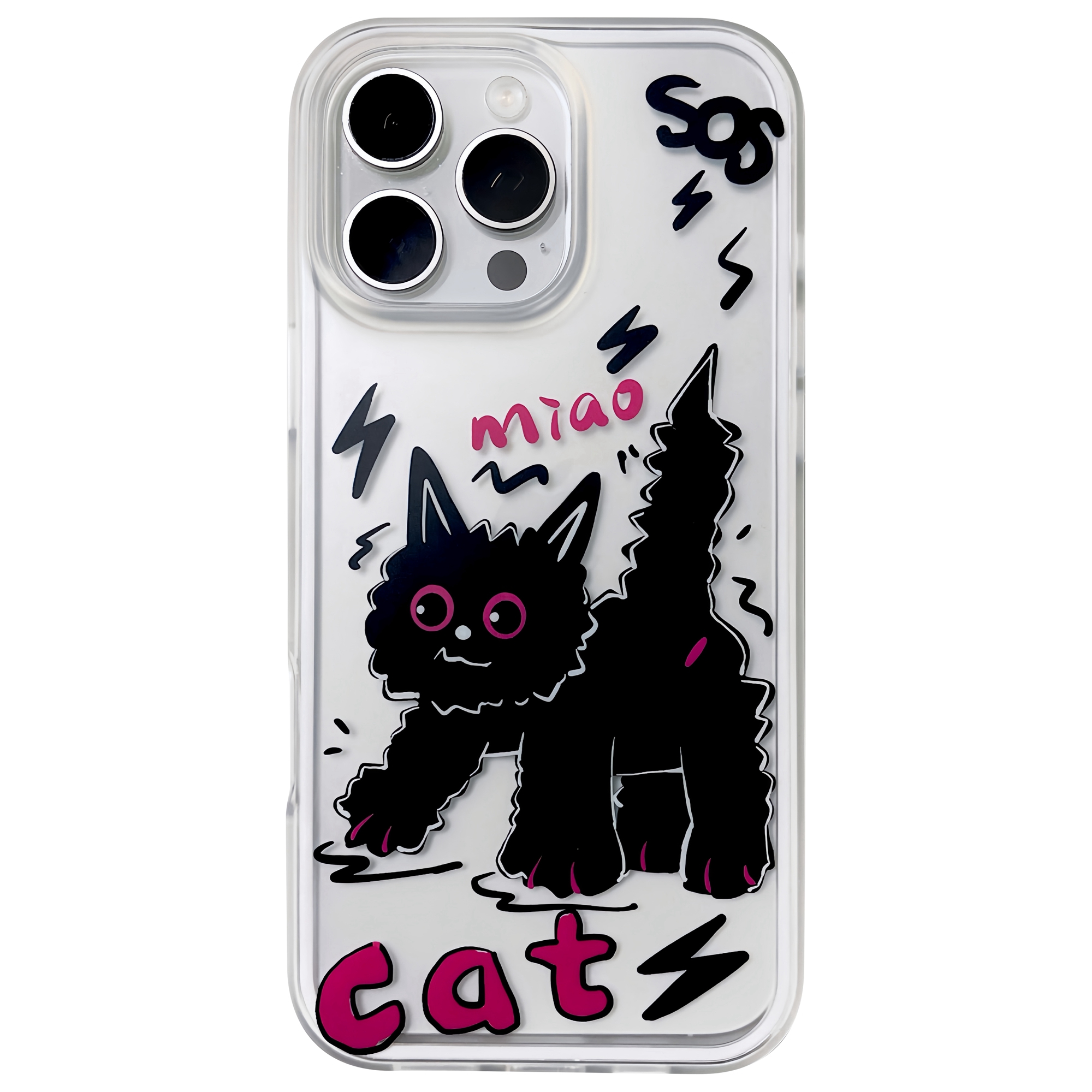 For iPhone 16 Pro Case IMD Cartoon Cat Design TPU Shockproof Phone Cover