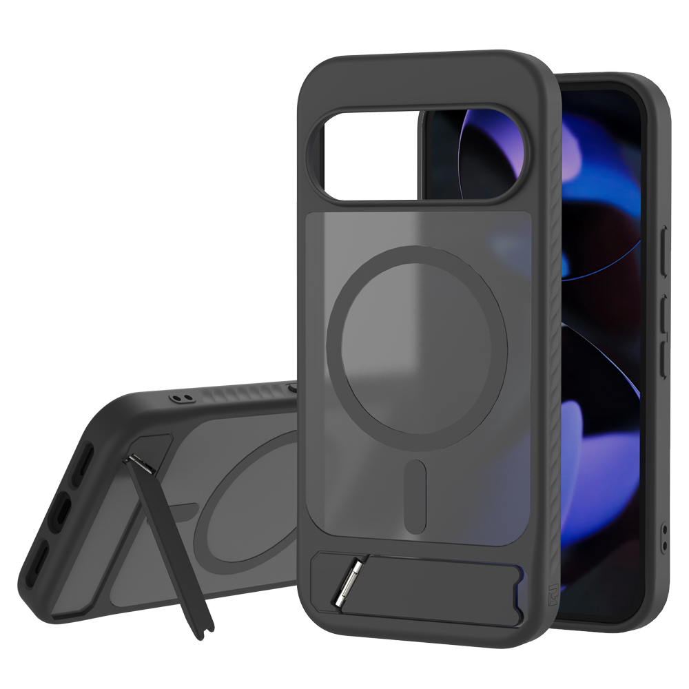 LEREACH Le-Chic Series Phone Case For Google Pixel 10 / 10 Pro / 9 / 9 Pro , Magnetic Case Kickstand TPU + PC Cover - Grey
