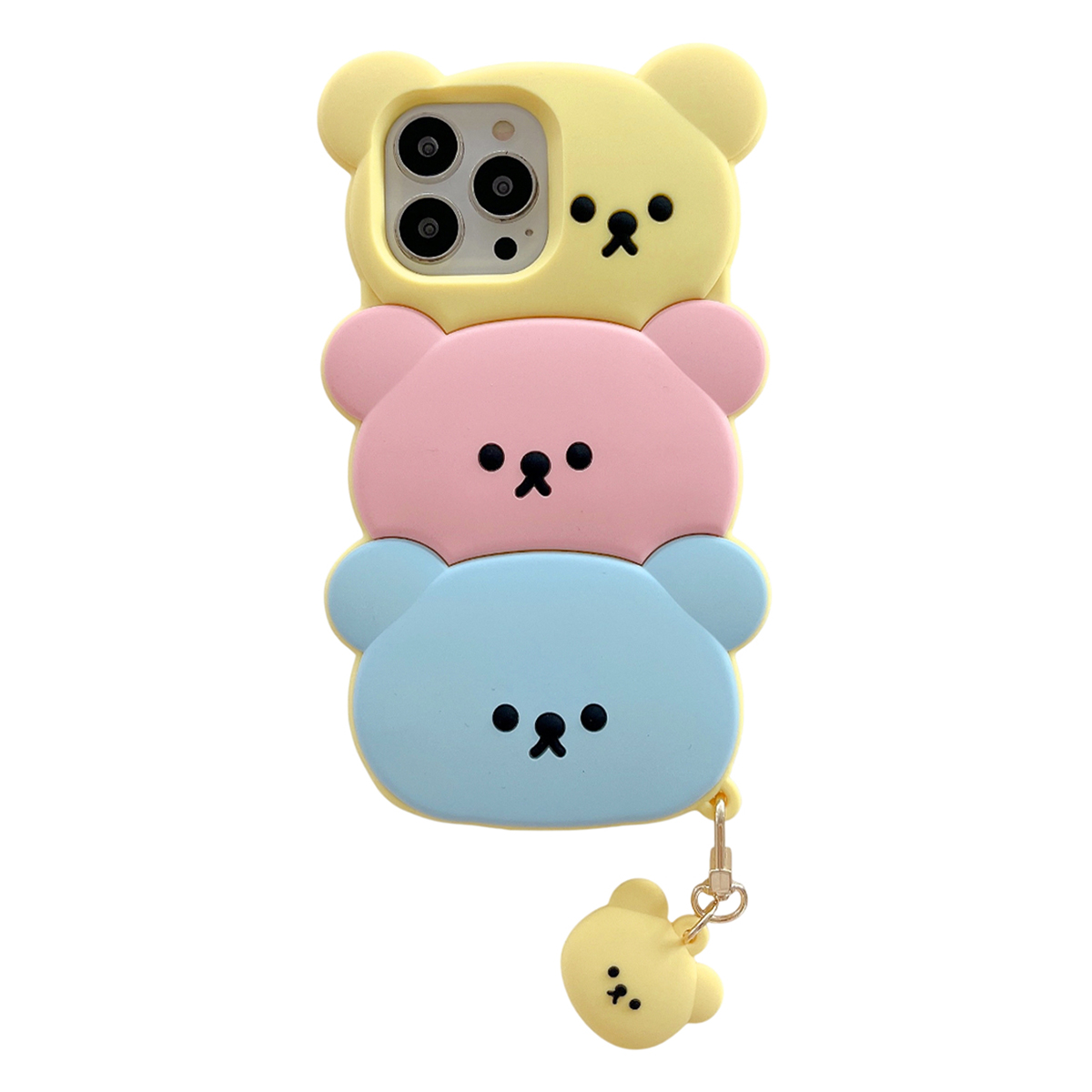 For iPhone 16 Pro Silicone Case Cute Three Bears Design Shockproof Phone Back Cover with Charm