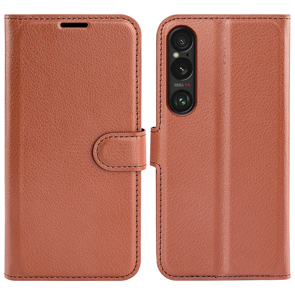 For Sony Xperia 1 VII Case Litchi Texture Shockproof Leather Wallet Phone Cover - Brown