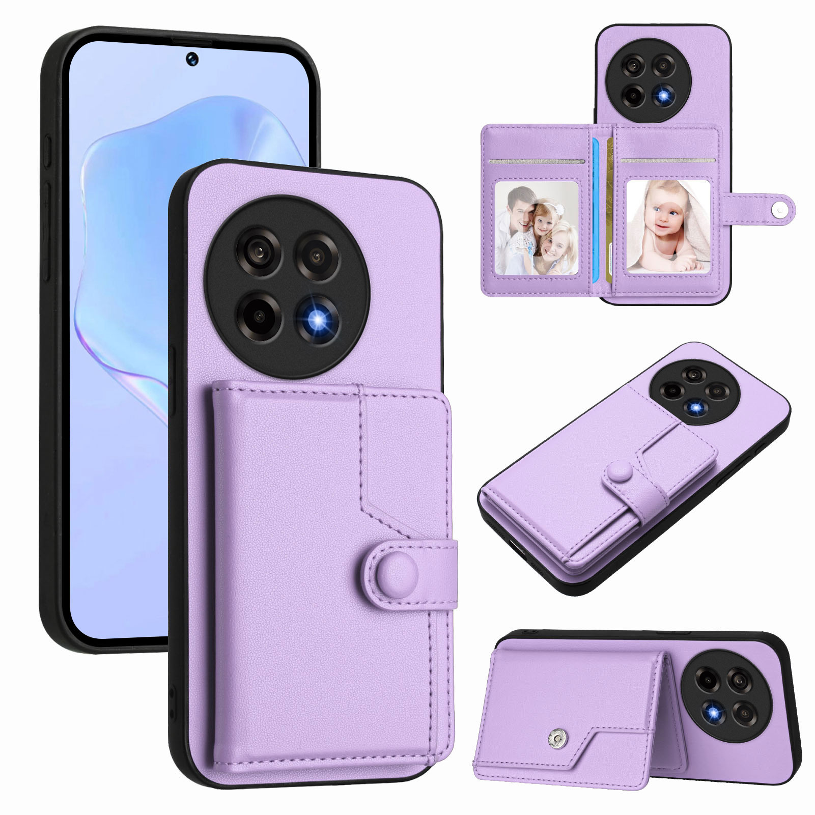 For OnePlus Ace 5 Pro 5G / OnePlus 13R 5G / OnePlus Ace 5 5G Case RFID Blocking Card Holder Kickstand TPU + PU Leather Phone Back Cover - Purple