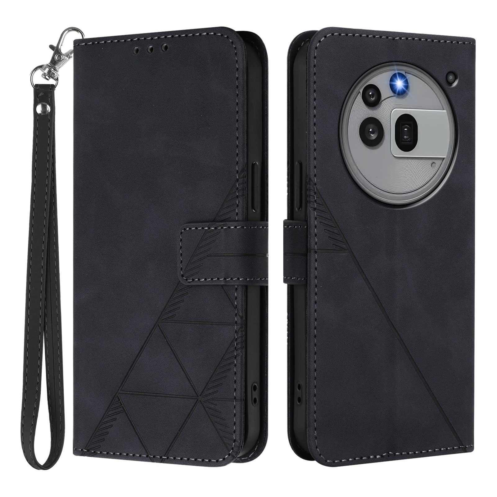 For Nothing Phone (3a) Pro Leather Case with Hand Strap Wallet Stand Phone Cover - Black