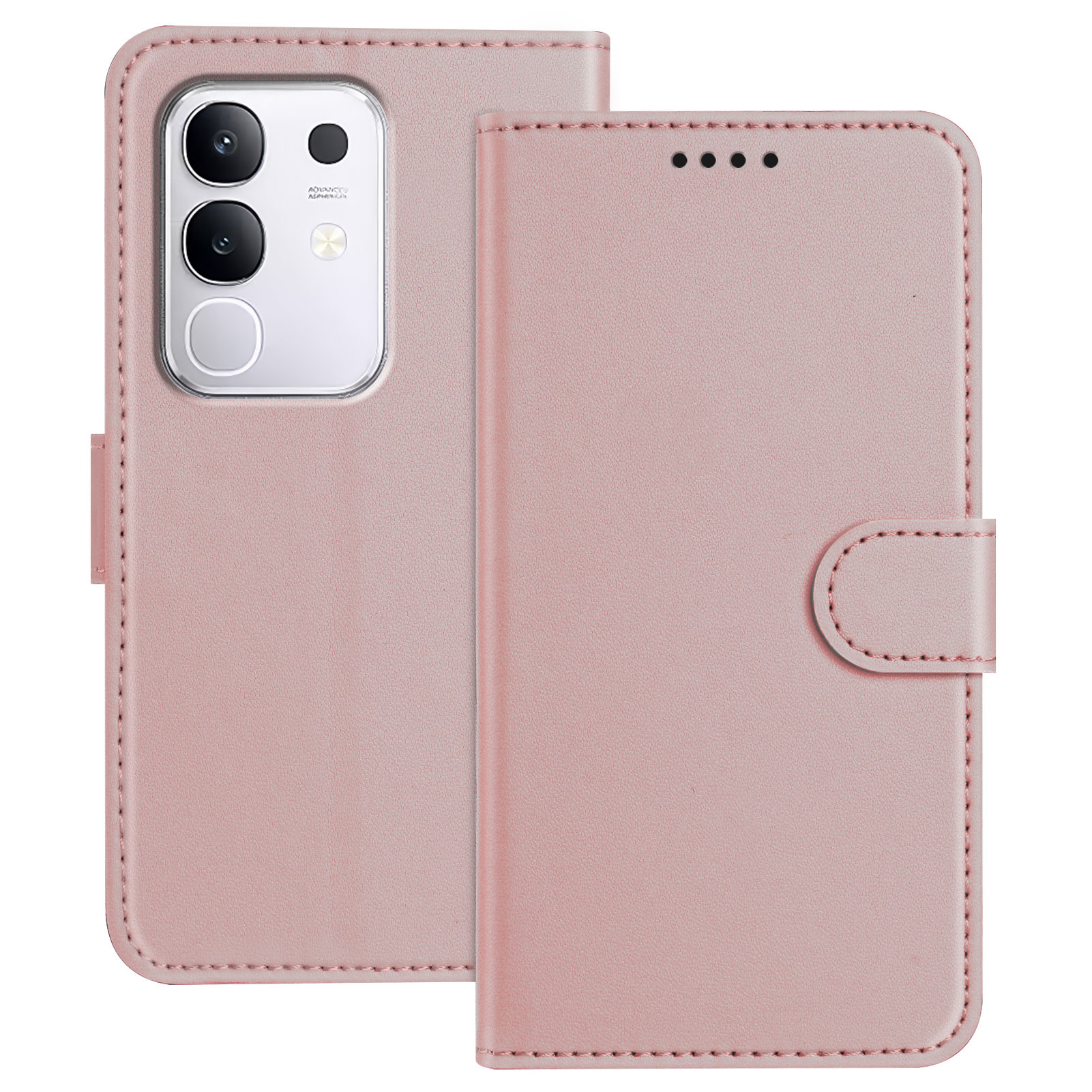 For vivo Y29 4G Leather Case Wallet Stand Solid Color Anti Drop Phone Cover - Rose Gold