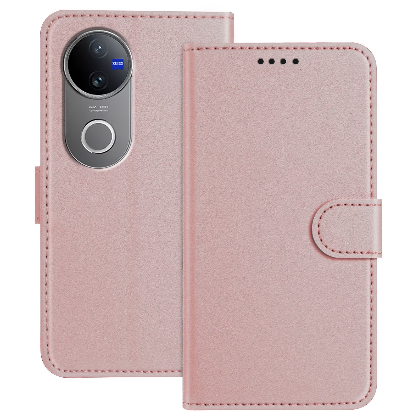 For vivo V50 5G Leather Case Wallet Stand Solid Color Anti Drop Phone Cover - Rose Gold