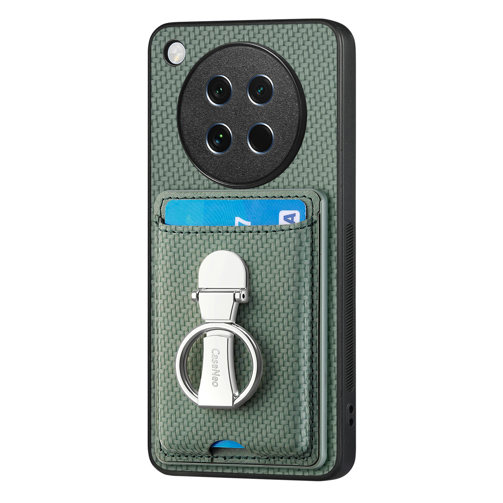CASENEO For Oppo Find X8s 5G Leather Phone Back Cover with Kickstand and Card Slots Carbon Fiber Texture - Green