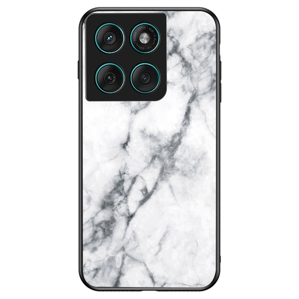 For Motorola Edge 60 Fusion 5G / Edge 60 5G Case Marble Pattern Tempered Glass + PC + TPU Protective Phone Cover - White Marble