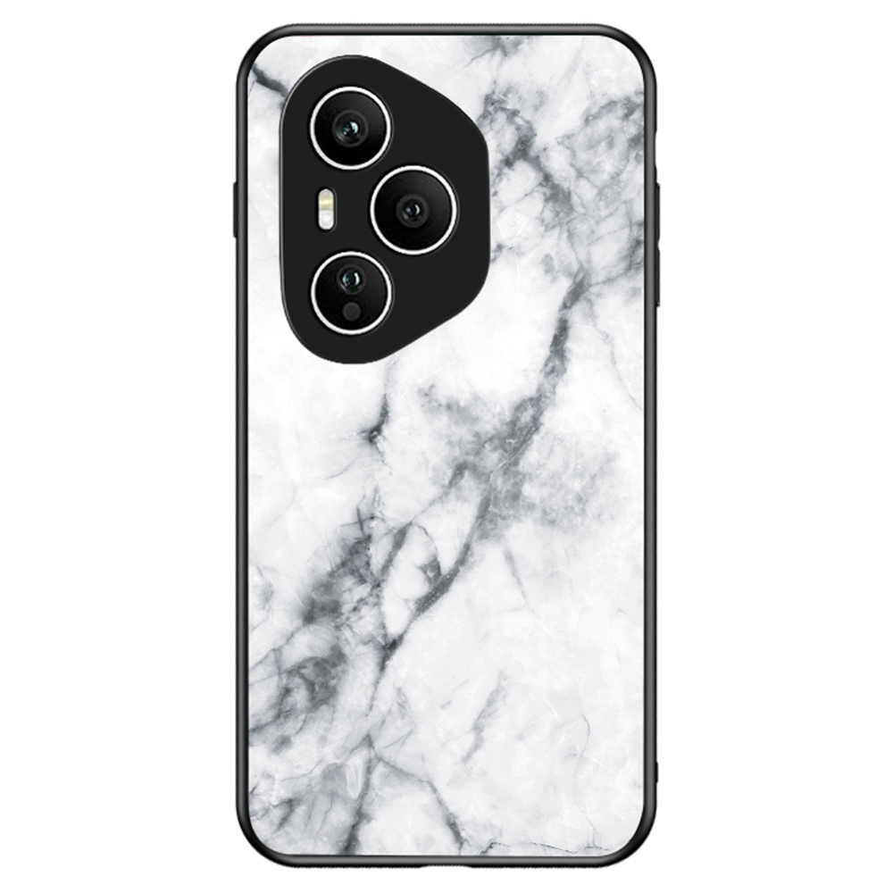 For Honor 400 Pro 5G (Global) Case Marble Pattern Tempered Glass + PC + TPU Protective Phone Cover - White Marble