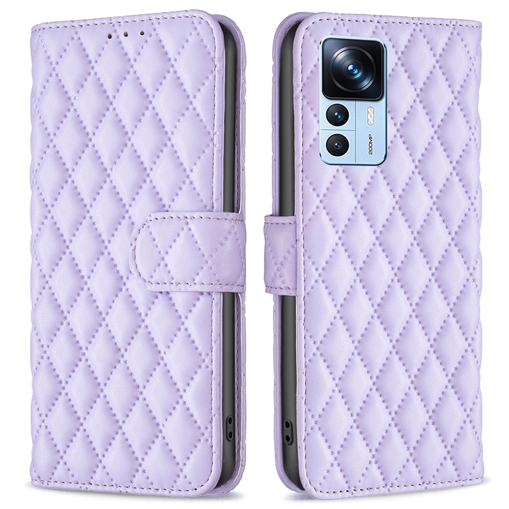 

Binfen Color BF Style-14 Für Xiaomi 12t 5G / 12t Pro 5G Geprinziertes Rhombusmuster Telefon Brieftasche Hülle PU Leder Schockdcoverabdeckung - Violett, Xiaomi 12T 5G
