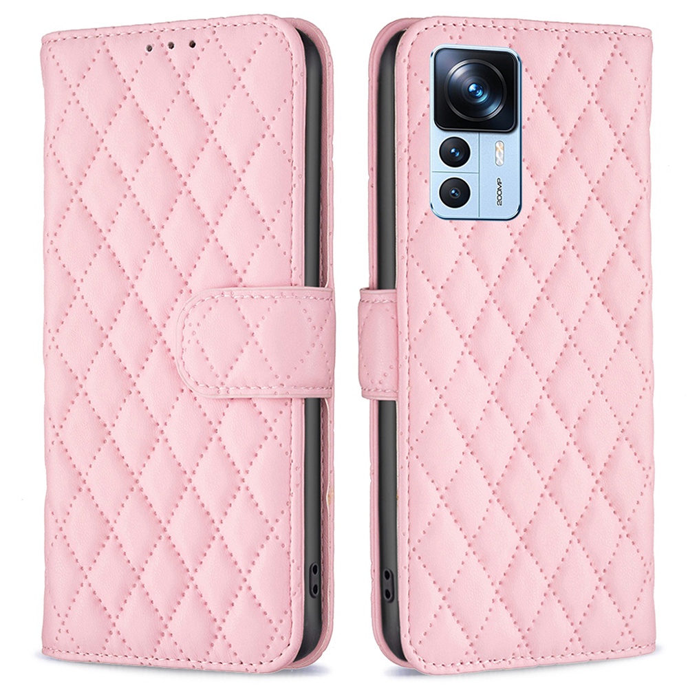 

Binfen Color BF Style-14 Für Xiaomi 12t 5G / 12t Pro 5G Geprinziertes Rhombusmuster Telefon Brieftasche Hülle PU Leder Schockdcoverabdeckung - Rosa, Xiaomi 12T 5G