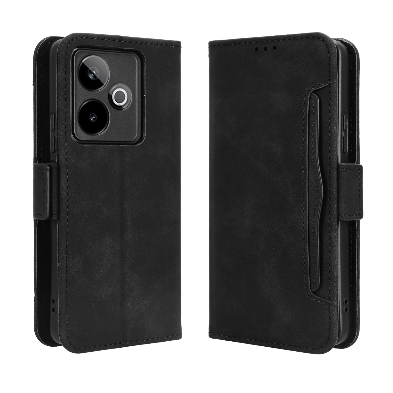 For Realme GT7 5G (China) / Realme GT 7 5G Leather Case Phone Wallet Cover with Multiple Card Slots - Black