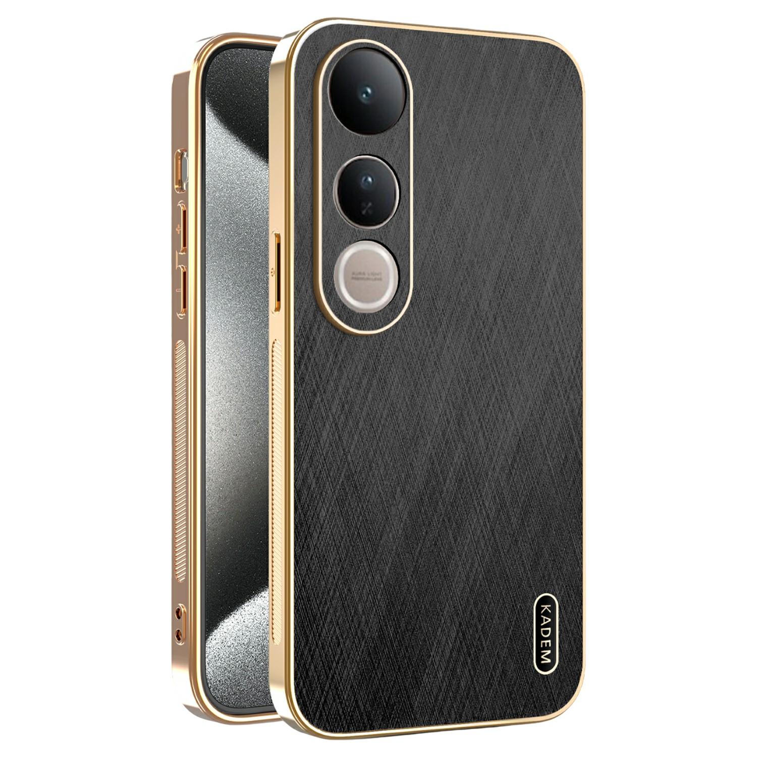 KADEM For vivo V50 Lite 4G / 5G Case Electroplating Silk Texture PU + TPU Phone Back Cover - Black