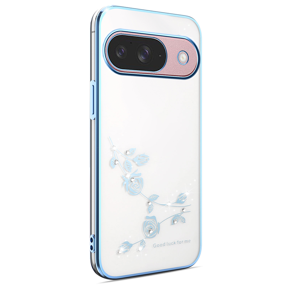 KADEM For Google Pixel 10 / Pixel 10 Pro Case Flower Rhinestone Decor TPU Phone Cover - Blue