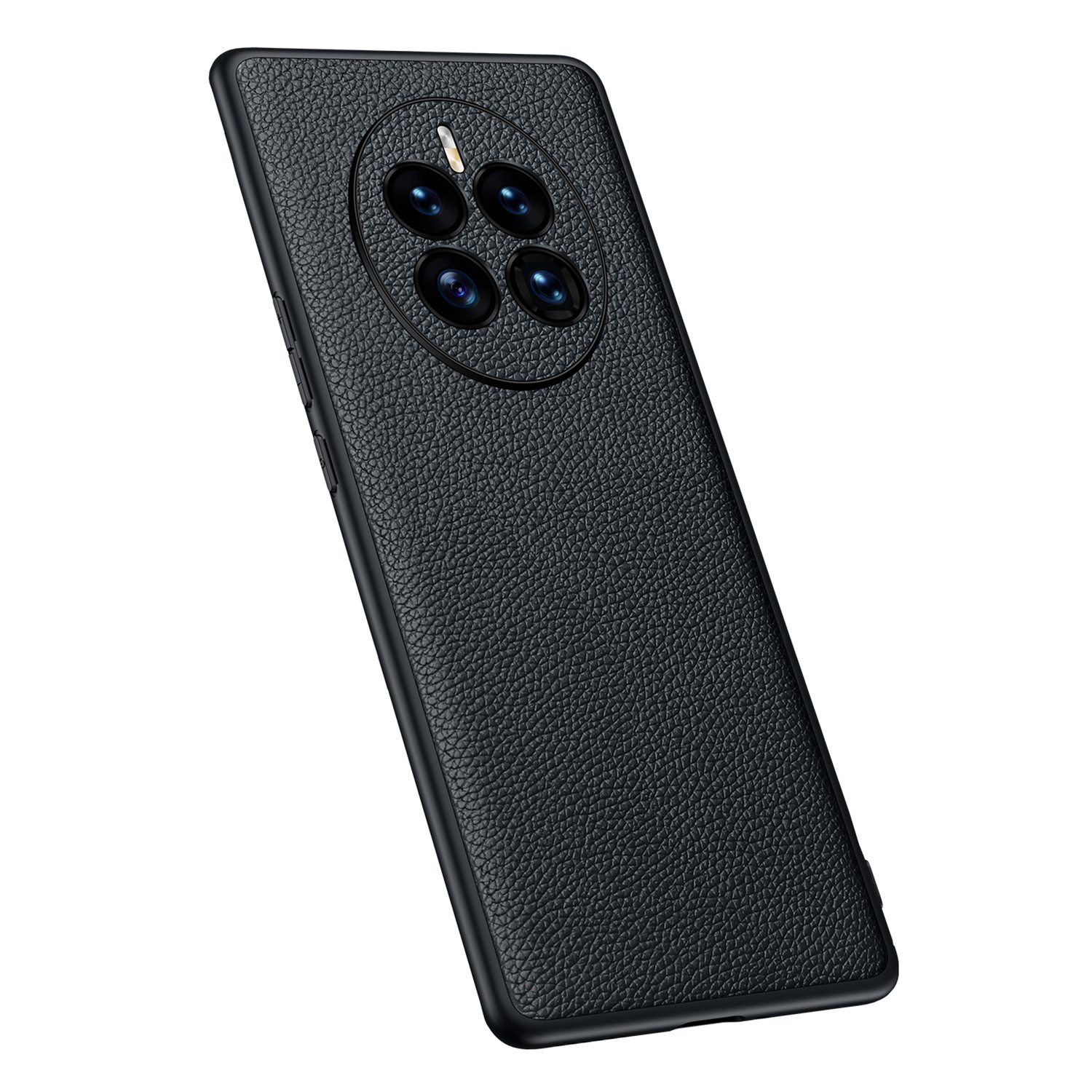 

Für Huawei Mate 50 4G Cowhide Echtes Lederbeschichteter Tpu-telefonhülle Litchi Textur Anti-scratch-abdeckung - Schwarz, Huawei Mate 50 4G