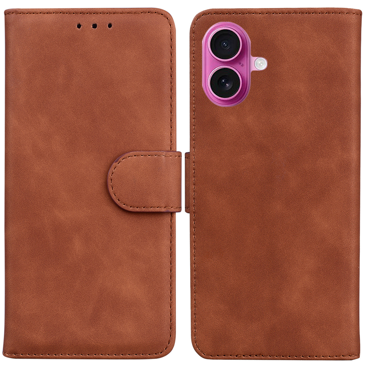 For iPhone 17 Case Solid Color Leather Wallet Phone Cover - Brown