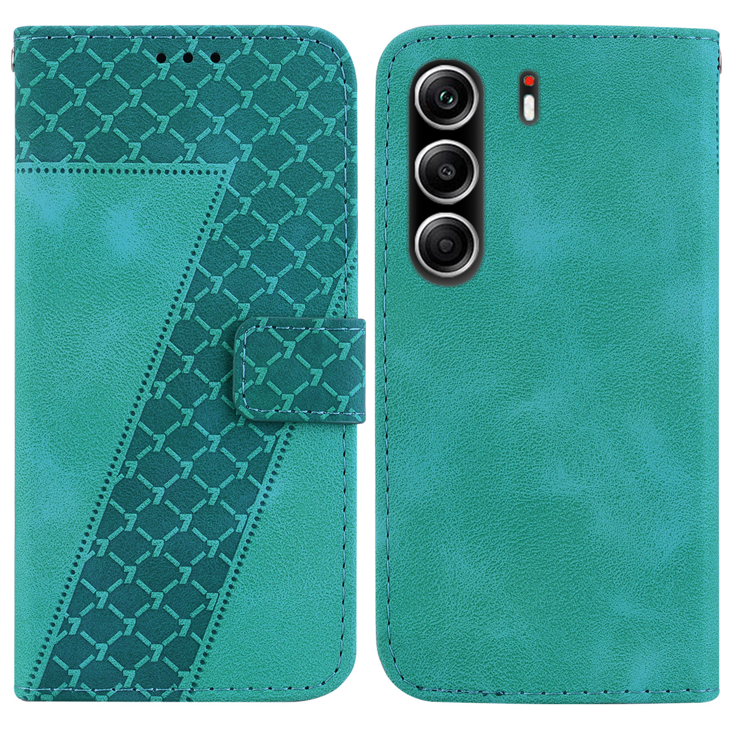 For TECNO Camon 40 Pro 5G  /  4G Stand Case 7-Shaped Pattern Imprint Leather Phone Cover with Strap - Green