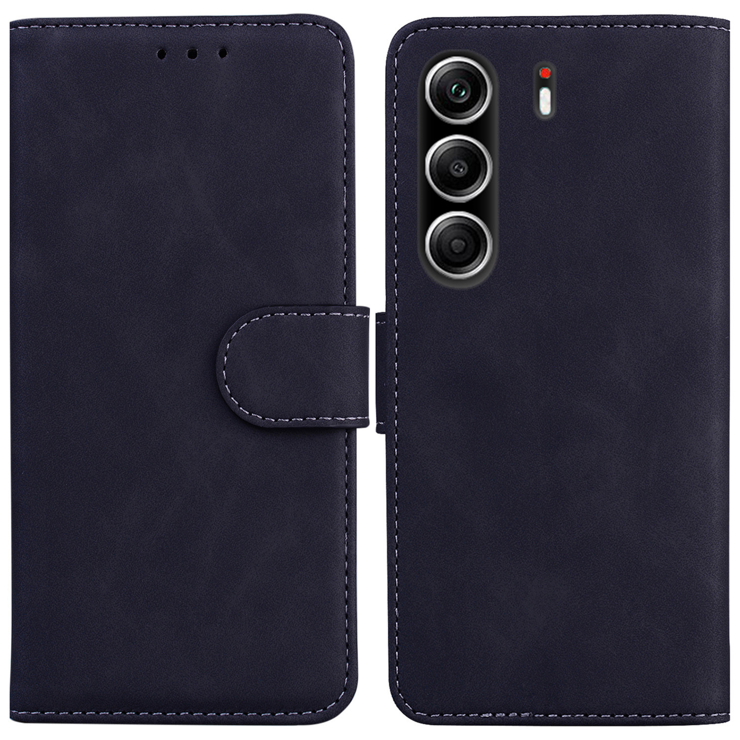 For TECNO Camon 40 Pro 5G  /  4G Case Solid Color Leather Wallet Phone Cover - Black