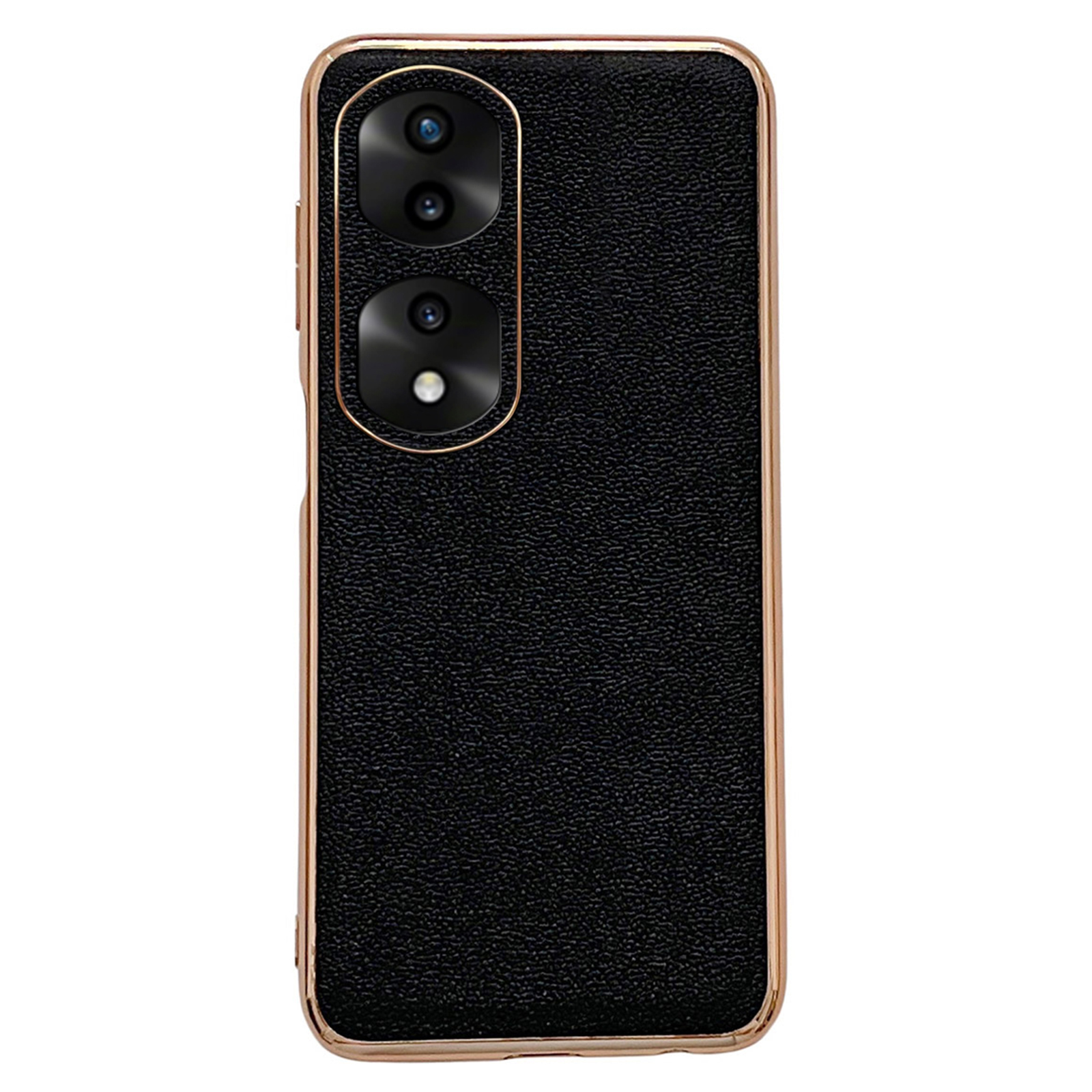 

Telefonkoffer Für Honor 70 Pro 5G Schockfestige Abdeckung Elektroplieren Echtes Lederbeschichteter TPU+PC Telefonschale - Schwarz, Honor 70 Pro 5G